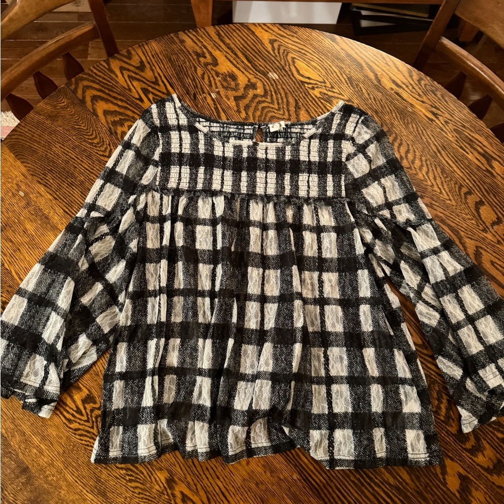 Anthropologie Akemi Kin Flowy Geometric Plaid Top - Size Large